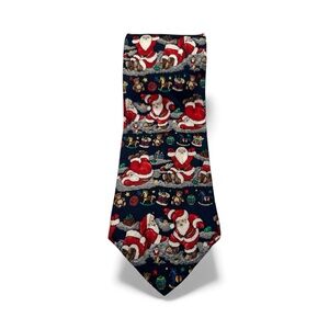 Vintage Santa Christmas Tie 100% Silk  Holiday Novelty Toys Teddy Bears 4”X 57”